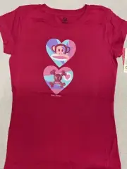New Kid's Girl's PAUL FRANK Monkey T-SHIRT Tee Magenta Heart XL