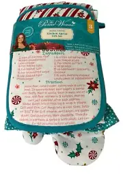 Pioneer Woman Chocolate Peppermint Kitchen Apron OvenMitt Potholder 3 Pc Set NEW