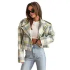 Women Checkered Coat Short Design Plaid Jacket Stylish Print Women's Cardigan