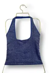 Urban Outfitters Lurex Glitter Halter Top Stretchy Open Back Party Blue Silver