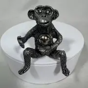 1-Frankli Wild Pewter Monkey Desk Magnet Paper Clip Holder Paperweight 3" Signed