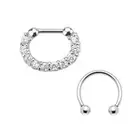 Surgical Steel Septum Clicker Ring 16 Gauge with Line Paved CZ Gem
