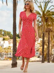 Sosandar Red Geometric Stripe Print Twist Front Maxi Dress (H70950) | $173