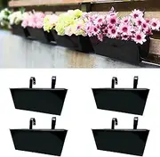 LaLaGreen Railing Planter - 4 Pack, 14 Inch Black Metal Rectangle Hanging Flower Pots Balcony Bucket Deck Rail Fence Trendy Long Strawberry Succulent Plant Holder Farmhouse Countryside Style Outside