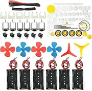 EUDAX 6 Set Rectangular Mini Electric 1.5-3V 24000RPM DC Motor with 84 Pcs Plastic Gears,Electronic Wire, 2 x AA Battery Holder,Boat Rocker Switch,Shaft Propeller for DIY Science Projects