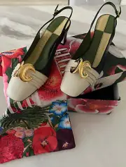 GUCCI SLINGBACK LETHER SANDALA SIZE 37,5 (US 7,5) MADE IN ITALY (VINTAGE WHITE )