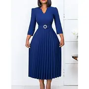 Women's Work Dress Casual Dress A Line Dress Fashion Daily Midi Dress Ruched Patchwork V Neck Long Sleeve Plain Regular Fit Yellow Red Blue Fall Winter S M L X