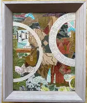 Patti Gibbons Antique Paper Collage Art Canvas Panel ABSTRACT Running in Circles