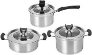 Cookware Set, Kitchen 3Pcs Pots and Pans Set, Stainless Steel Soup Pot/Milk Pot/Frying Pans for Cooking Home