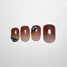 24 Piece Press-On SHORT SQ Nail Set ** Taupe & Gemstone ** (incl kit apply)