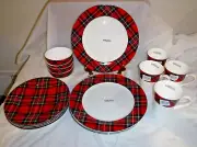 Mikasa Tartan Red Dinnerware Set Dining Set of 16 Service for 4 Bone China NEW