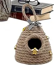 Frfik Handmade Beehive Ornaments, Hand Woven Bee Hive Ornaments, Rustic Honey Bee Figurine, Decorative Tiered Tray Decorations for Themed Party Porch Kitchen Farmhouses Home