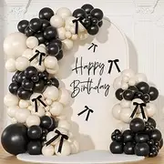 Coquette Balloon Arch Kit 141 Pcs - Black & White Balloon Garland Set with Gothic Bow for Birthday Weddings, Gender Reveal Party, Baby Shower Decorations (Black + beige)