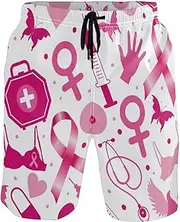 [GuoChe] Mens Swim Trunks Breast Cancer Pink Quick Dry Bathing Suits Sports Running Swim Board Shorts Pants with Mesh Lining, Breast Cancer Pink, X-Large