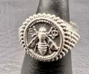 Ancient Greek Sacred Bee Artemis Goddess Medallion Coin Signed Ring