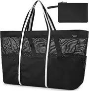 GAGAKU XXXL Extra Large Travel Bag Beach Bag Foldable Handbags Mesh Bag for Travel Shopping - Black/Grey