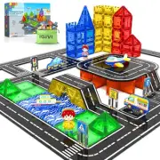 112 PCS Magnetic Tiles Road Set, STEM Magnetic Building Blocks for Toddler Ki...