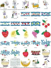 DAYS OF THE WEEK AND CLOCKS EMBROIDERY MACHINE DESIGNS COLLECTION PES USB