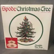 NEW in Box SPODE Christmas Tree Double Tier Tray Dessert Tidbit Server ENGLAND