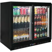 New Rhino Black Glass Sliding Under Bench 2 Door Bar Fridge Energy Efficient LG