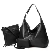 Vegan Leather Double Side Zipper Tote Bag, Set of 3pcs