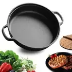 Cast Iron Pre-seasoned Deep Frying Pan Paella Frypan with Wooden Lid 35cm AU