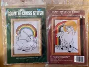 Set Of 2 Counted Cross Stitch Kits Unicorns And Rainbows Vintage New