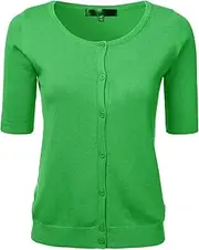 [FLORIA] Womens Button Down Fitted Short Sleeve Fine Knit Top Cardigan Sweater