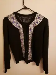Work In Progress/Gladys Bagley Womens Jeweled Cardigan Black Size S