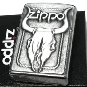 Zippo Bull Skull 3D Metal Logo Cow Silver Brass Regular Case Japan Oil Lighter