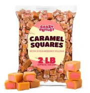 Milk Vanilla With Strawberry Filling Caramel Squares Candy, 2-Pound Pack
