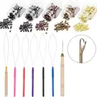 Hair Extension Tool Micro Ring Beads Pulling Loop Hook Threader Silicone Lined