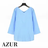 在飛比找momo購物網優惠-【AZUR】V領寬袖直紋上衣