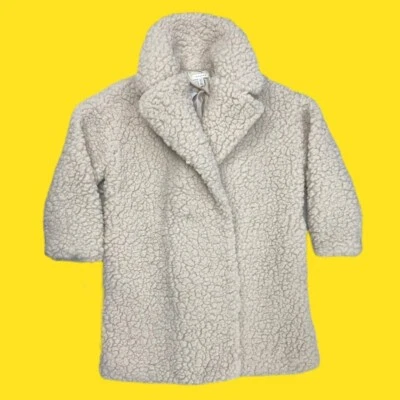 TOPSHOP Women's Borg Longline Jacket, Gentle Fleece, Hook Closure, Stone, UK 14