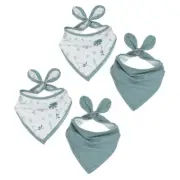4pc Living Textiles Banana Leaf/Teal Organic Cotton Muslin Bandana Feeding Bibs