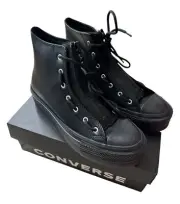 Converse Chuck Taylor All Star Lift Platform Leather Shoes Black - Size 7 Women