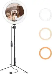 10 Led Ring Light with Tripod Stand & Phone Holder, Dimmable Desk Makeup