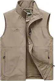 [Flygo] Men's Casual Lightweight Outdoor Work Safari Travel Fishing Travel Photo Vest Multi Pockets