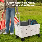 CostwayLarge Foldable Utility Cart with Storage Crates Rotate Wheels Metal Telescoping Handle-White