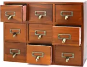 Desk Drawer Organizer Wooden Vintage Apothecary Cabinet with 9 Drawers Brown