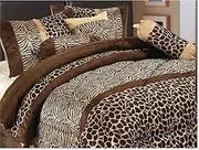 GrandLinen 7 Piece Brown Queen Size Safari Bed in A Bag Animal Print Zebra, Giraffe Comforter Set Microfur Bedding. Perfect for Any Bed Room or Guest Room