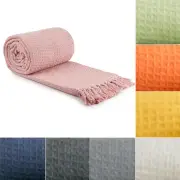 Large 100% Cotton Throw Blanket Sofa Bed Throwover Recycled Honeycomb Fringed