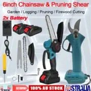 Cordless 6'' Chainsaw 30mm Pruning Shear 2X Battery Charger Kit For Makita 18V