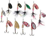 Generic Trout Spinner Lures Kit 10 Simulation Baits Spinnerbait Fishing Lure Kit for Bass Walleye Perch