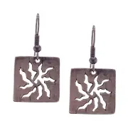 Anju Antiqued Pewter Sun Spiral on Square Design Hook Earrings E1807 NEW