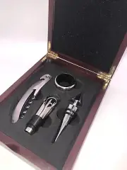 New Mahogany Boxed Barware Wine Tool Set 4pc Stainless Steel. *Great Gift Idea