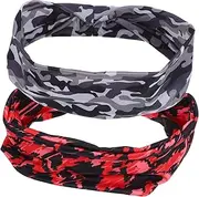 [SUPVOX] Boho Print Headband Set 2pcs Wide Elastic Sports Headbands for Women for Yoga Workout Spa