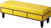 PU Imitation Leather Long Bench Storage Benches Sofa Bench European Style Storage Storage Box Clothing Store Rest Stool Shoe Store Change Shoe Bench Bedroom Bed End Stool(Color:Yellow)