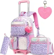 [Meetbelify] Backpack with Wheels for Girls Rolling Backpack Cute Carry on Backpack for Elementary Student