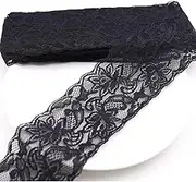 VGOODALL 3 Inch Black Lace Ribbon, 10 Yards Wide Lace Trim for Sewing Elastic Floral by Roll for Bridal Wedding Decoration DIY Sewing Craft Gift Wrapping Supply